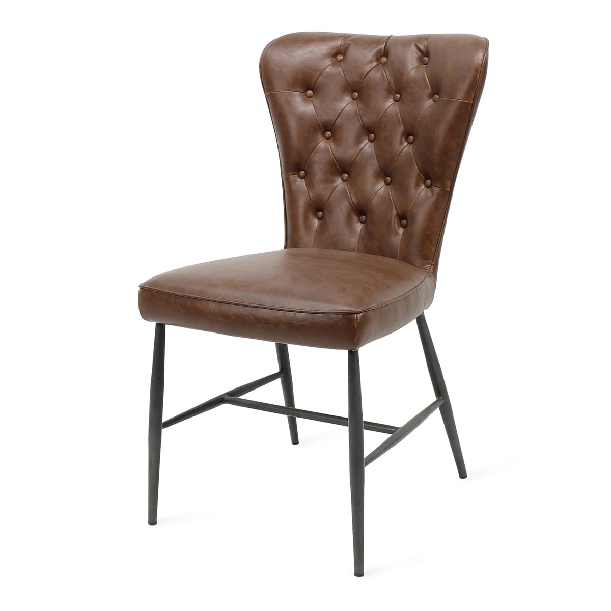 Chaises de restaurant en cuir synthétique et faux capitonné.