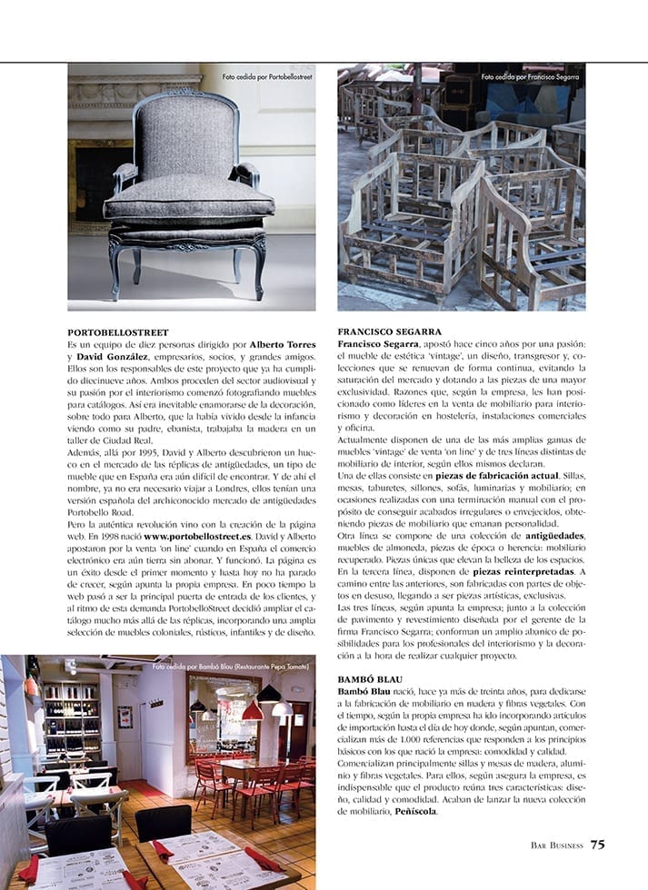 Fotos. Bar Bussines reportaje sobre muebles de interior sector Horeca.