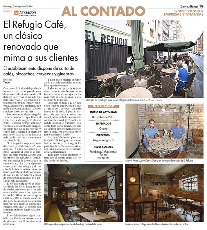La nueva imagen de EL Refugio en el Diario de Teruel.