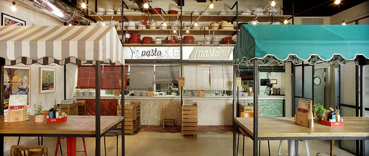 Photo.Restaurant design retro industriel dans le projet DAVITA avec du mobilier de Francisco Segarra