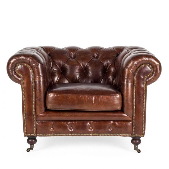 Individual brown leather armchair Chester.