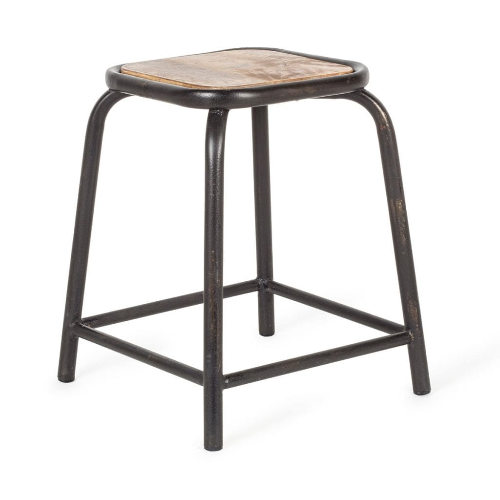 Taburetes bajos para cafetería de estilo industrial.