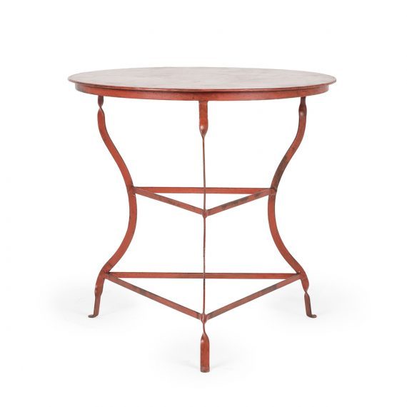 Photos. Tables rondes en fer forgé couleur rouge. Mod. Hosoya.