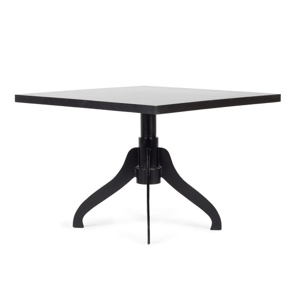 Square iron table.