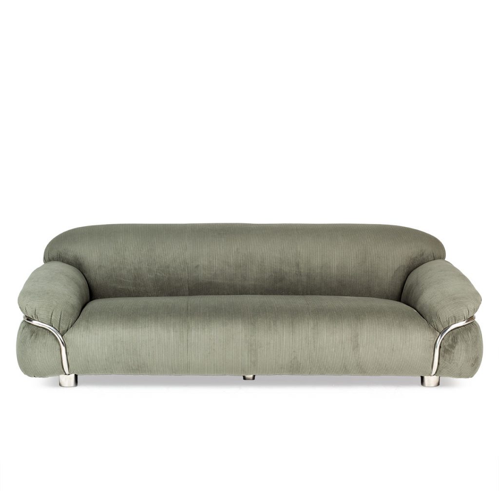 Retro threeseater sofa upholstered in corduroy.