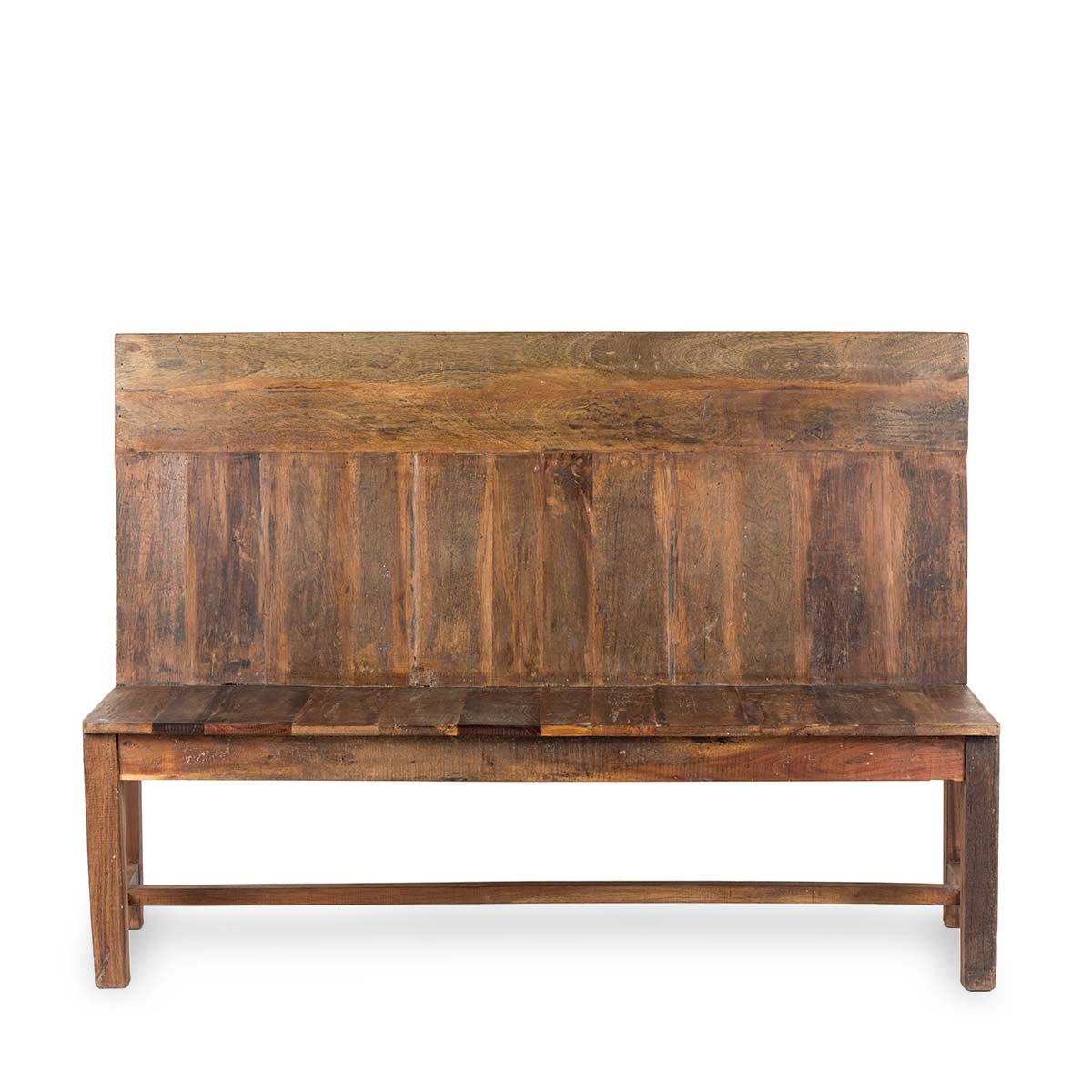 Stripped Wooden Bench With High Back Sustainable Furniture