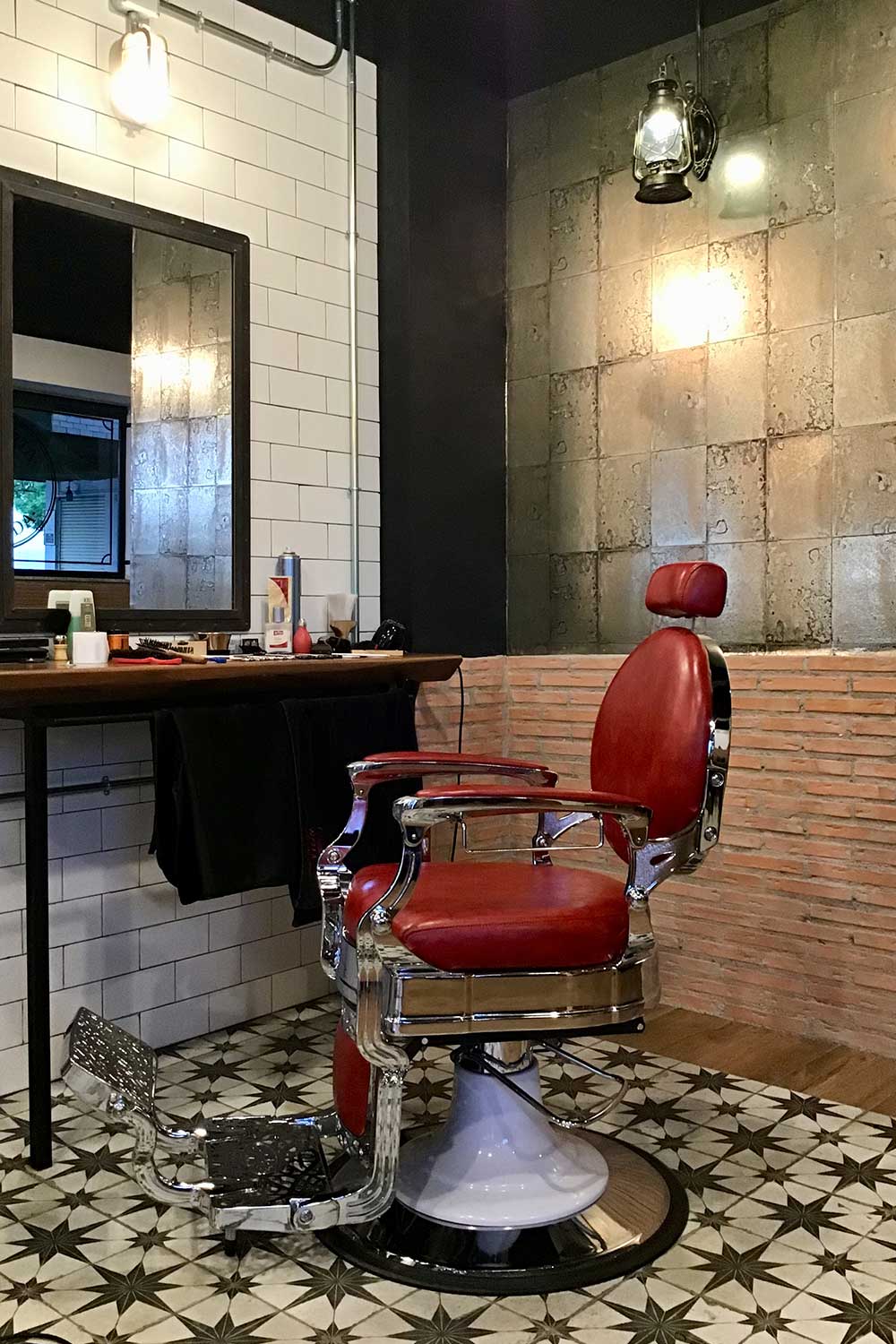 Small barbershop interior design.