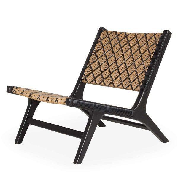 Wood and rattan low seat.
