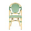 Synthetic rattan chairs and stools.