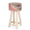 High upholstered stool in wood.