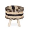 Low cotton and jute upholstered stools.