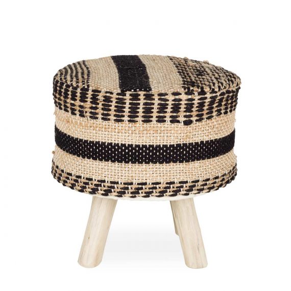 Low cotton and jute upholstered stools.
