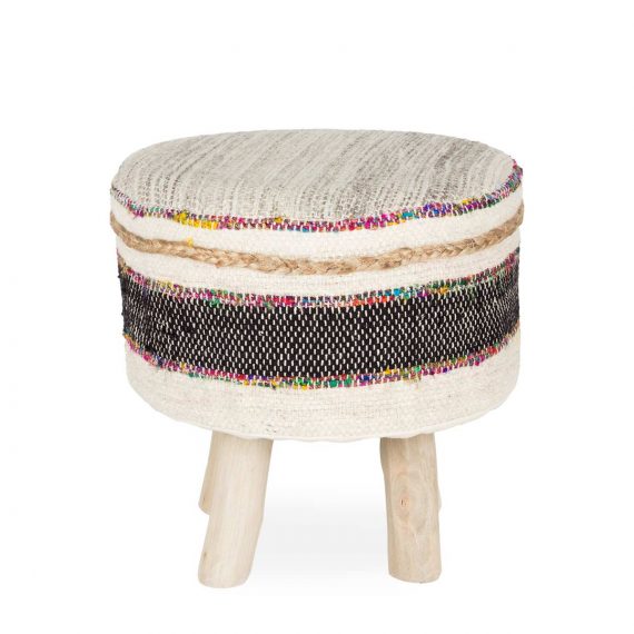 Round low upholstered stools.