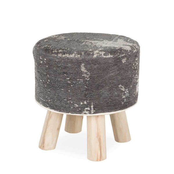 Low wooden upholstered stools.