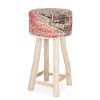 Tabouret haut en bois tapissé.