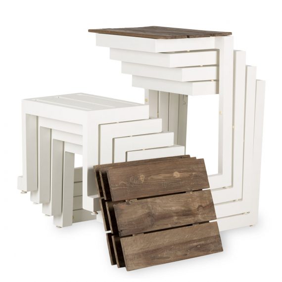 Stackable outdoor tables.