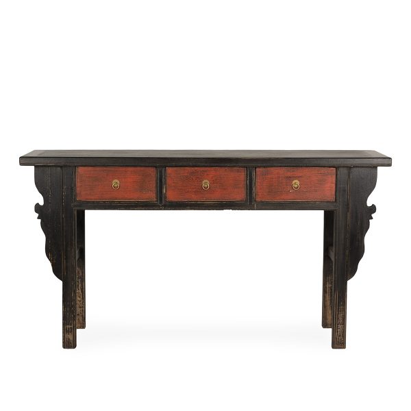 Wood console tables.