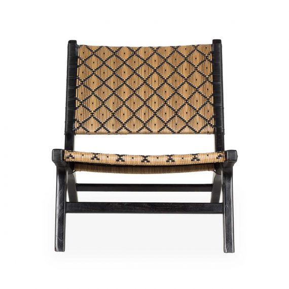 Black synthetic rattan low chair.