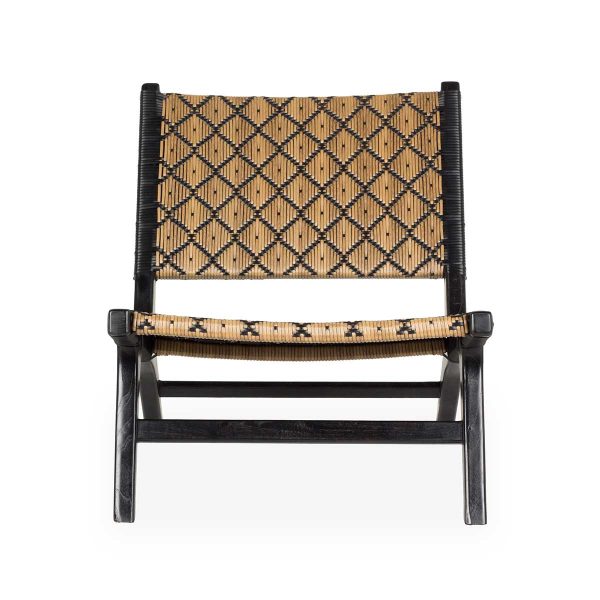 Black synthetic rattan low chair.