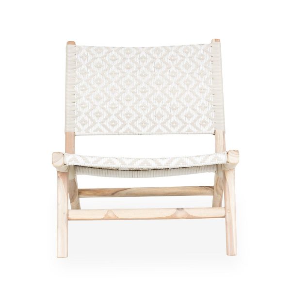 White synthetic rattan low chair.