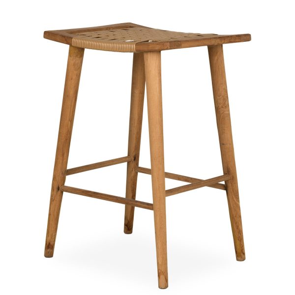 Wooden high stool without back.