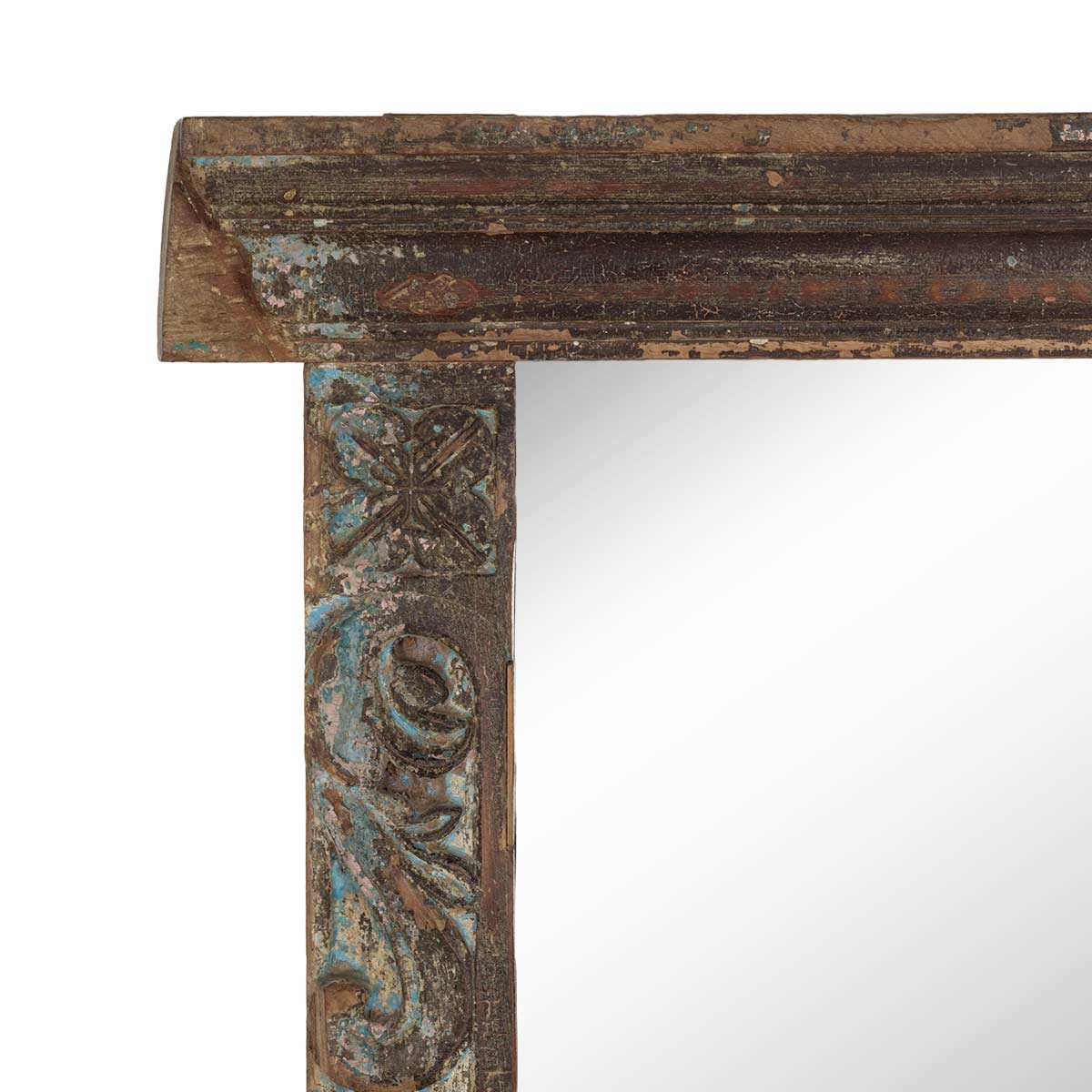Antique wooden mirror, white tone and vintage style.