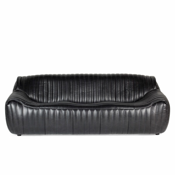 Black leather sofa.
