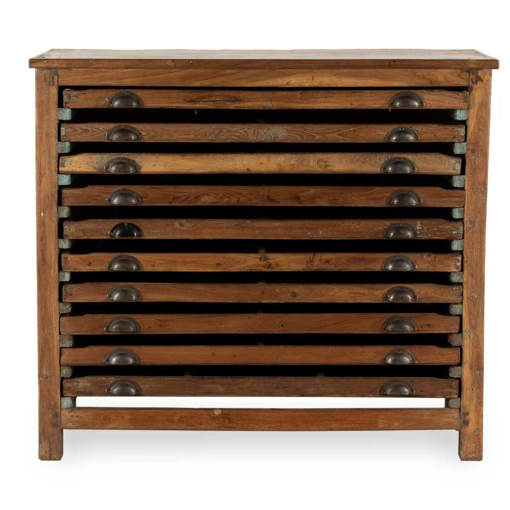 Old antique furniture. Old letterpress cabinets.