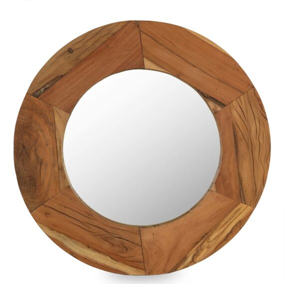 Round wooden mirror.