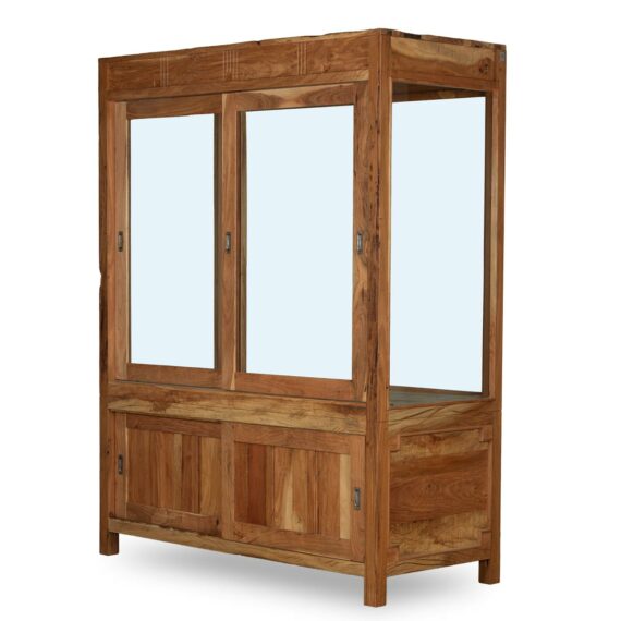 Wood and glass display cases.
