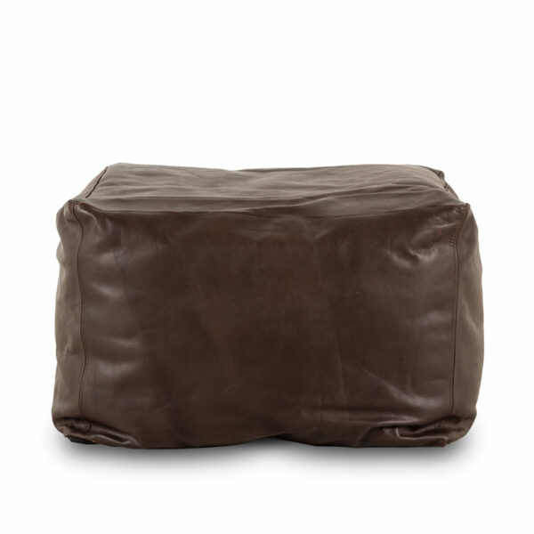 Brown leather pouf.