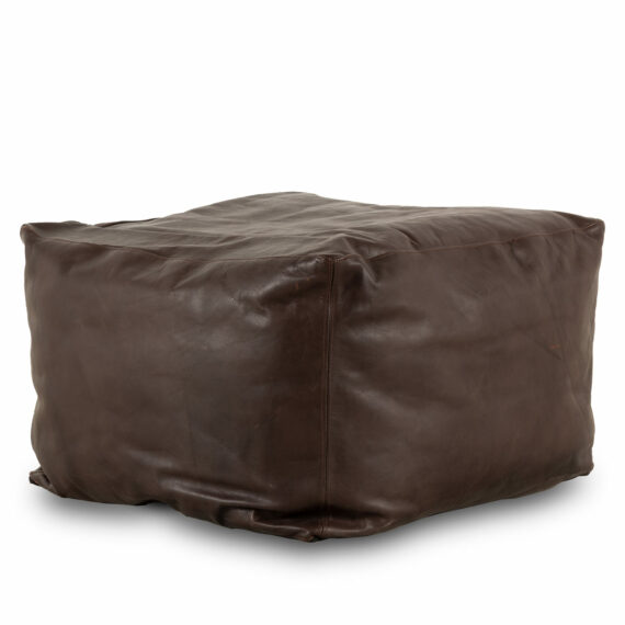 Brown leather poufs.