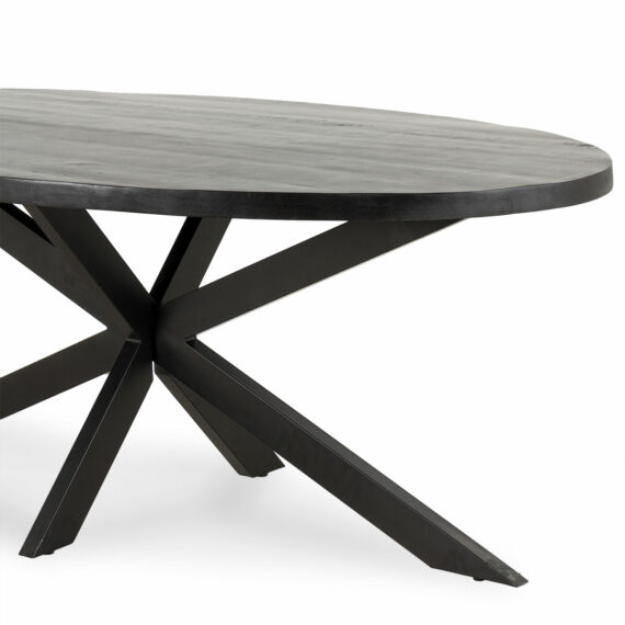 Table ovale en bois et en fer.