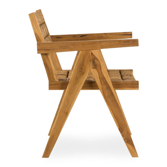 Wooden design chairs with armrests.