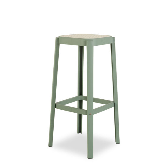 Green outdoor high stools.