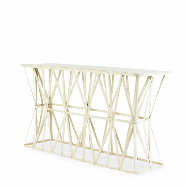 White entryway console table.