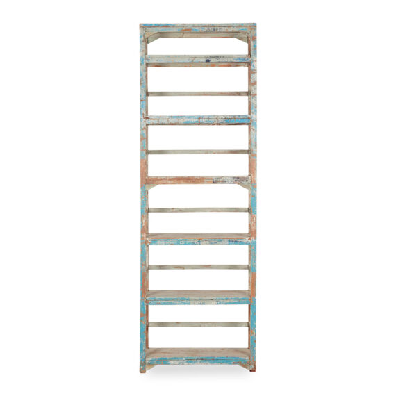 Antique wood shelving.