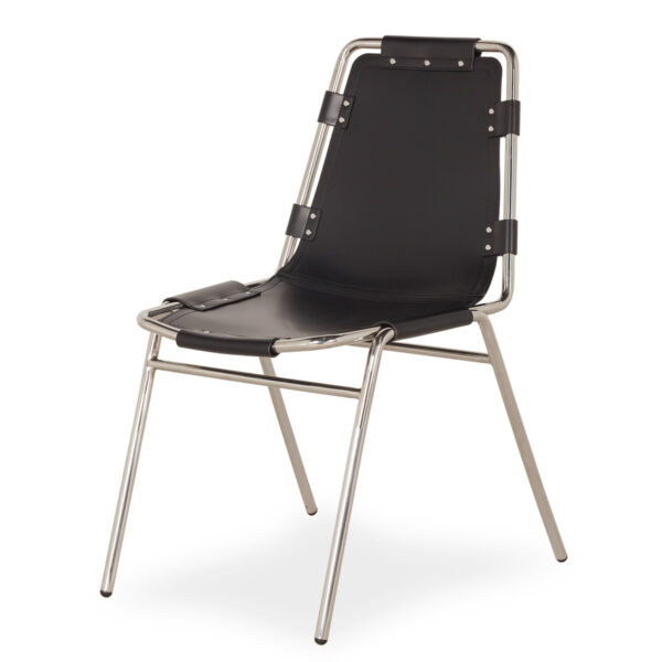 Chaise en cuir noir vintage.