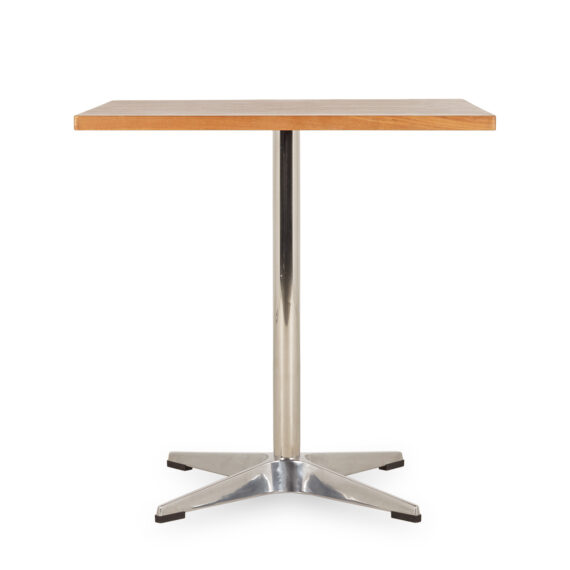 Wood and metal table.