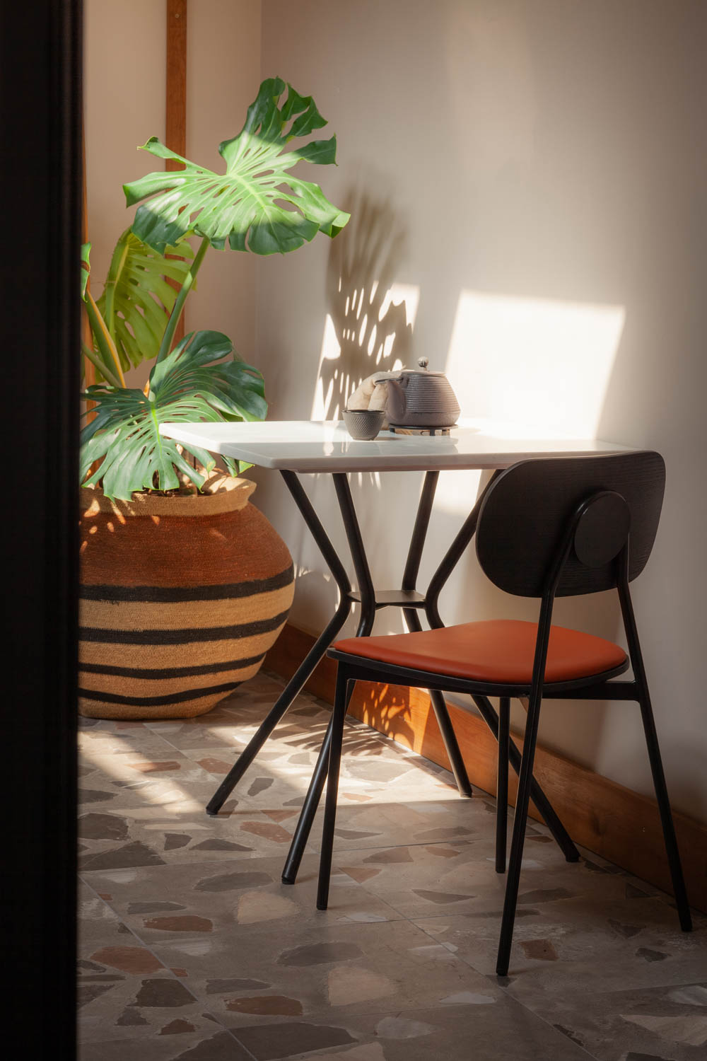 Restaurant tables and chairs.